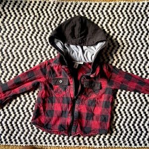 Hooded Zip-Up Flannel Shirt